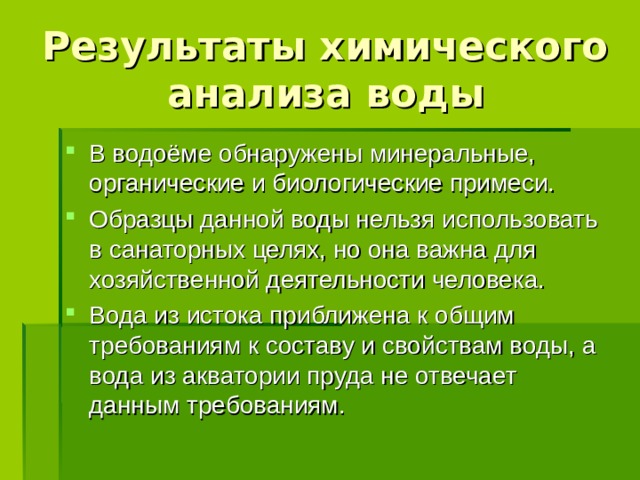 Результаты химического анализа воды